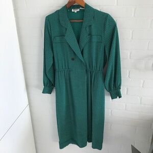 Vintage Blazer Dress Houndstooth Gingham Pin up Secretary Mad Men Kelly Green S